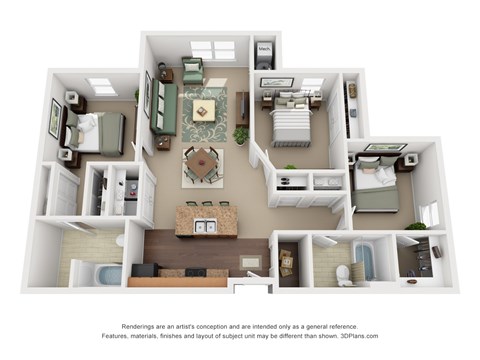 Floor plan for 3 beds, 2 baths, 1082 sqft